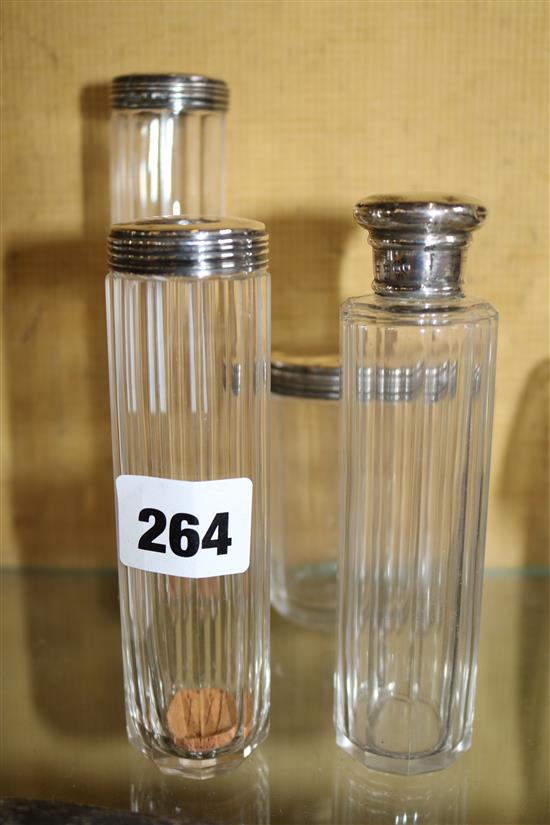 Silver topped scent bottles & grape scissors